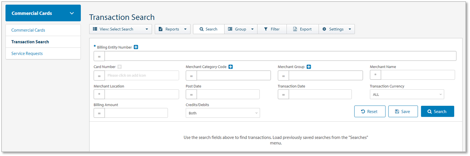 Commercial Cards Transaction Search
