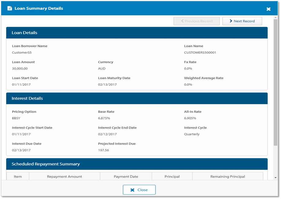 Loan Summary Details