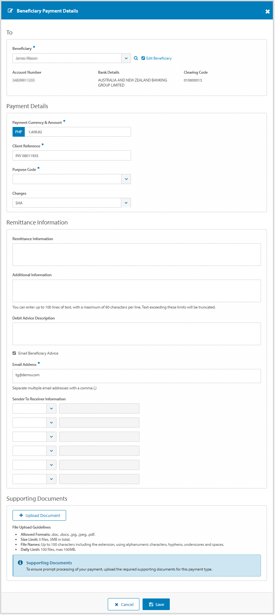 Beneficiary Payment Details screen PH - RTGS.png