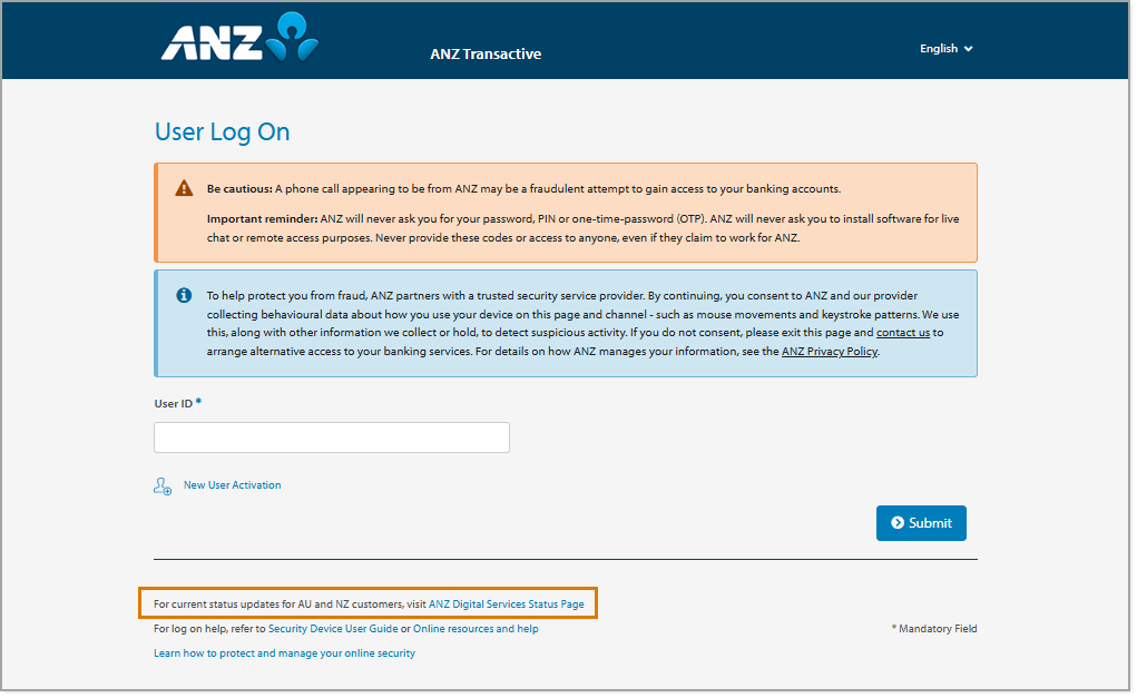 Status Page on Log On screen Nov 2025.png