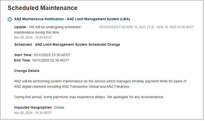 Status Page Overview - Planned Maintenance Nov 2025.png