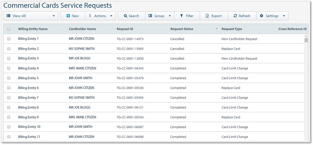 Commercial Cards Service Requests