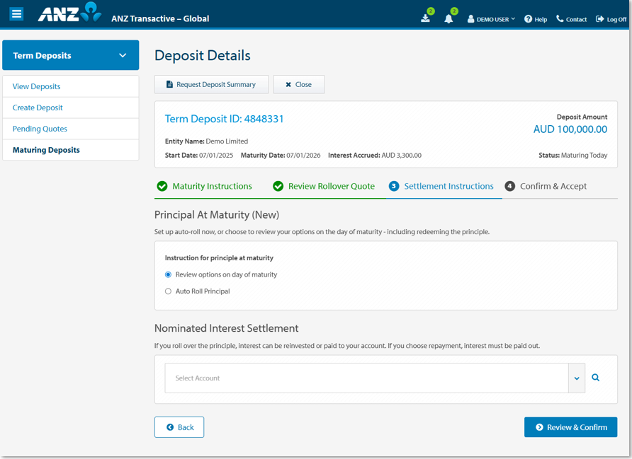 Maturing deposuts Screen Settlement Instructions.png