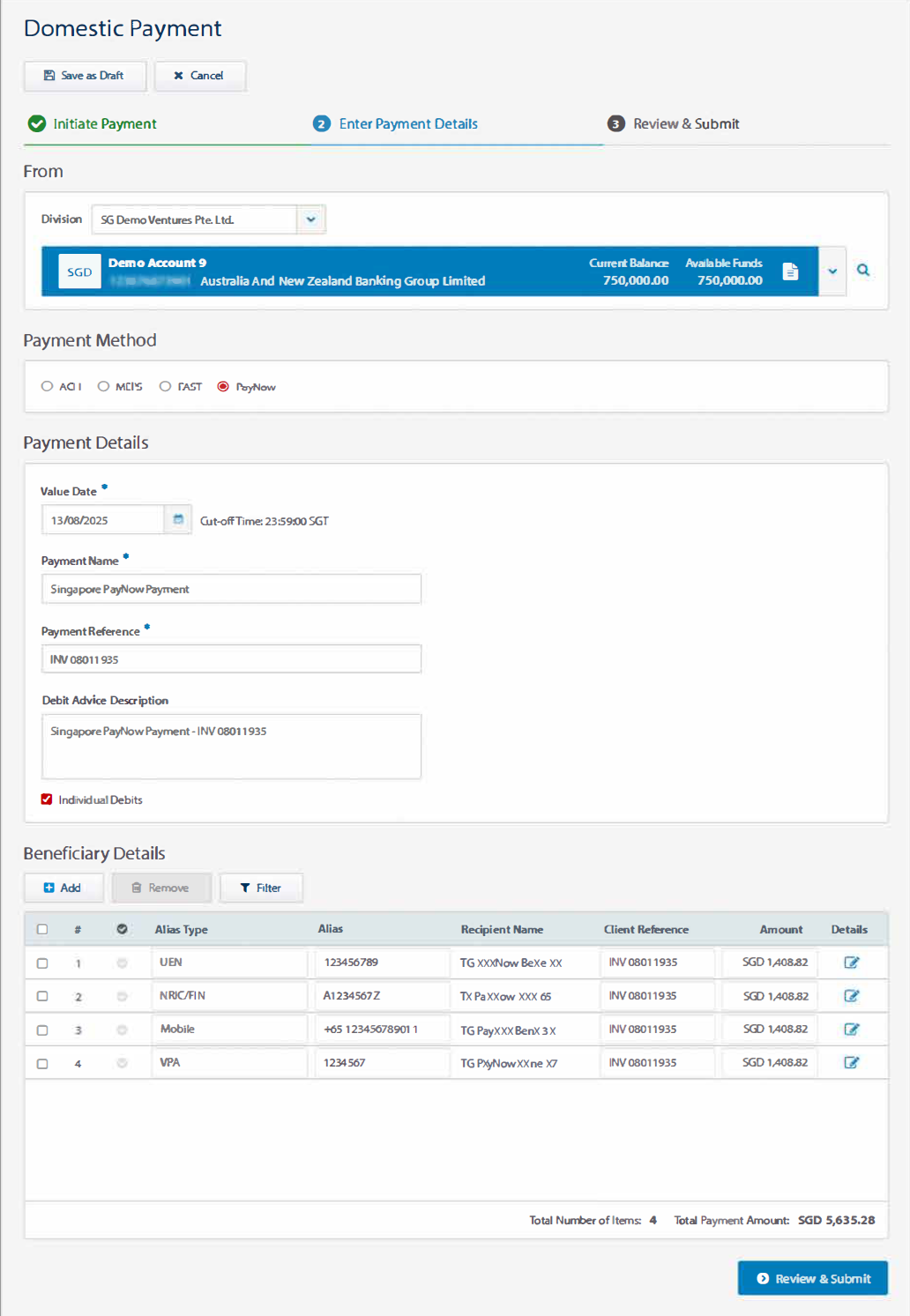 Create PayNow screen - Alias updated.png