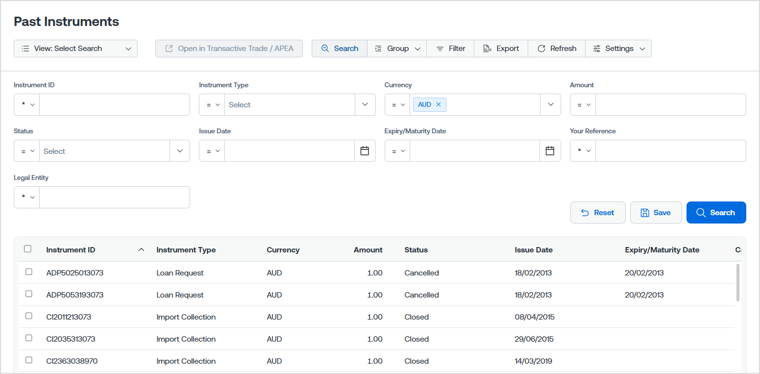 Trade Finance - Past Instruments screen.png